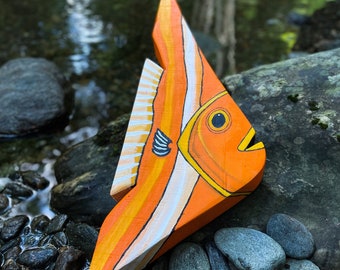 Orange Angel Fish Art Painted on Reclaimed Wood