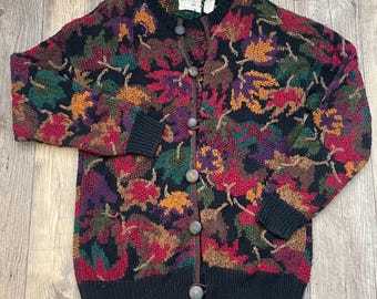 Norm Thompson Schwarz Multi Combo Herbst Floral Chunky Pullover Strickjacke