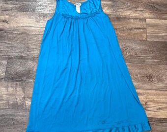 Vanity Fair Blau Nylon Ärmelloses Nachthemd Blumenstickerei Style 30-107 Gr. S