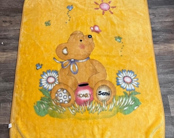 Stellamor Aroma Plus Kids Blanket Yellow Teddy Bear Honey Pot Daisies 43x55