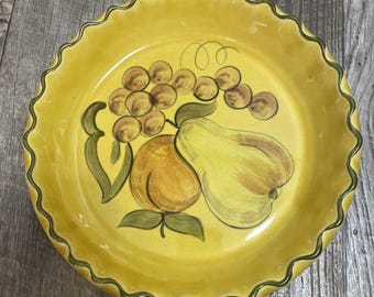 1971 Los Angeles Potteries Ovenware 630 - Ernte Obstkuchen Teller Gold Rüschenrand
