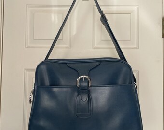 Vintage 1950s Montgomery Ward Stratolite Blue Carry On Luggage 15x11x5"