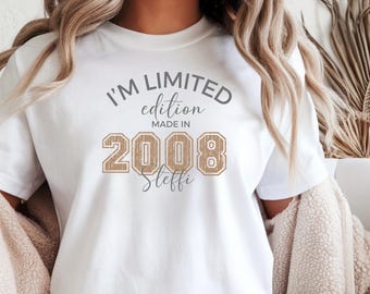 Regalo personalizado de 18 cumpleaños para hija nacida en 2008, camiseta de edición limitada con nombre, camiseta vintage de 2008, sudadera con capucha, suéter, cumpleaños