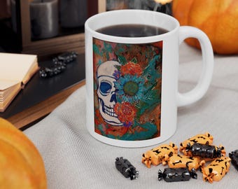 Ceramic Skull Coffee Mug: Boho Halloween Decor, Artisan Drinkware