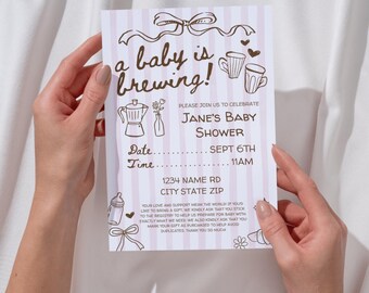 A Baby Is Brewing Baby Shower Invitation, Editable Canva Template (Digital Download)