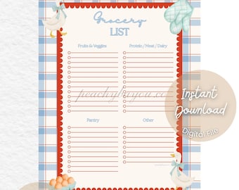 Country Goose Grocery List Printable: Cottage Kitchen Shopping Planner (Digital Download)