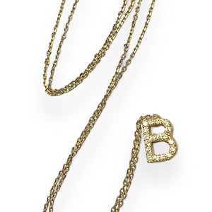 Vintage 14k Yellow Gold & Diamond Accent Letter “B” Initial Pendant Anchor Cable Chain Necklace