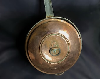 Antique Long Handle Copper Pan With Lid
