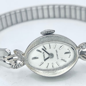 Vintage BENRUS “Citation” 10k Ladies White Gold Plated Art Deco 17 Jewel Mechanical Wrist Watch