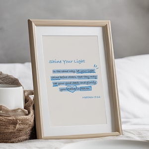 Christian Bible Verse Matthew 5:16 Blue & White JPG Digital Download Wall Art