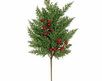 Artificial Cedar Berry Pick, Realistic Christmas Greenery Spray, Winter Floral Arrangement Decor