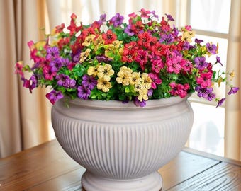 12 Bundles Purple Mix Artificial Flowers, UV Resistant Faux Plants for Window Boxes