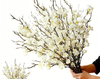 24 White Plum Blossom Stems – Faux Floral Arrangement, 21.7"