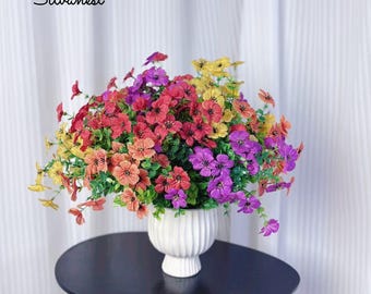 12 Bundles Mixed Color Artificial Flowers, UV Resistant Outdoor Faux Floral Stems
