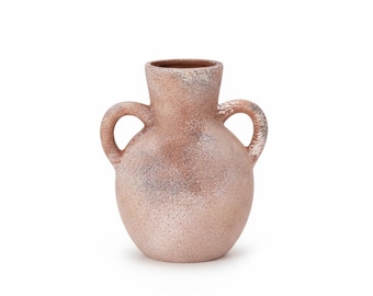 Handcrafted Ceramic Vase with Double Handles, 7.5 inch Rustic Beige Pottery Vase for Modern Home Decor