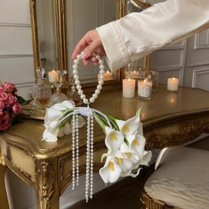 Calla Lily Bridal Bag with Pearl Cascade image 8
