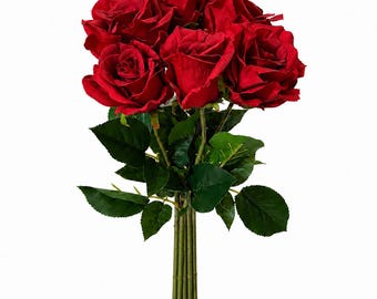 6 or 12 Real Touch Velvet Roses, 22.5 Inch Artificial Stems for Wedding Bouquets