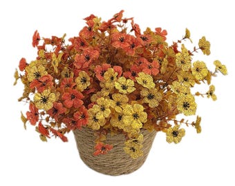 Artificial Fall Flowers, 8 Orange and Yellow Bundles, 14-Inch Stems for Autumn Decor