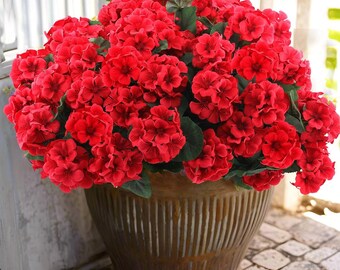 6 bundles Artificial Red Geranium Bush, Faux Floral Stem Bundle, Farmhouse Decor Arrangement