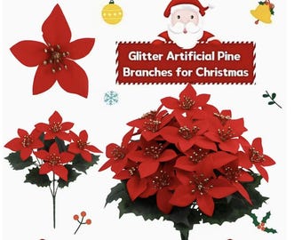 Artificial Poinsettia Christmas Flowers: Red & White Plastic Holiday Decor