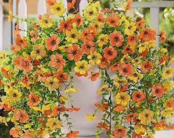 UV Resistant Artificial Hanging Flowers: Fall Porch Decor - Orange & Yellow (No Basket)