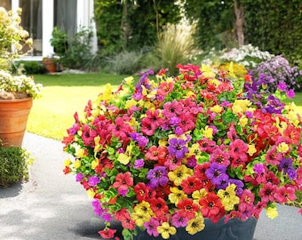 16 Bundles Mixed Color Artificial Outdoor Flowers, UV Resistant Faux Mums for Porch Planters