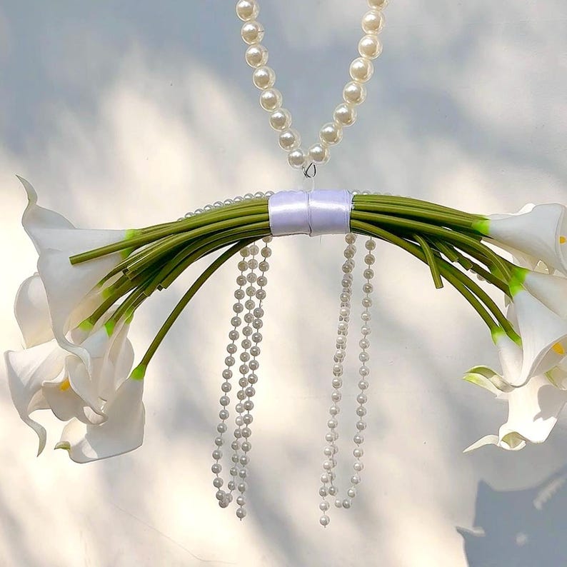 Calla Lily Bridal Bag with Pearl Cascade image 11