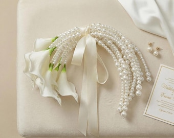 White Calla Lily Bridal Bouquet: Pearl Handle, Cascade Style