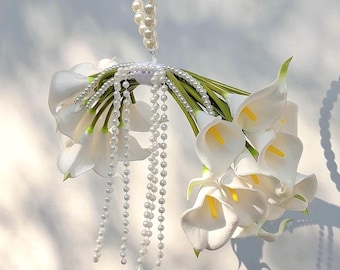 Calla Lily Bridal Bag with Pearl Cascade