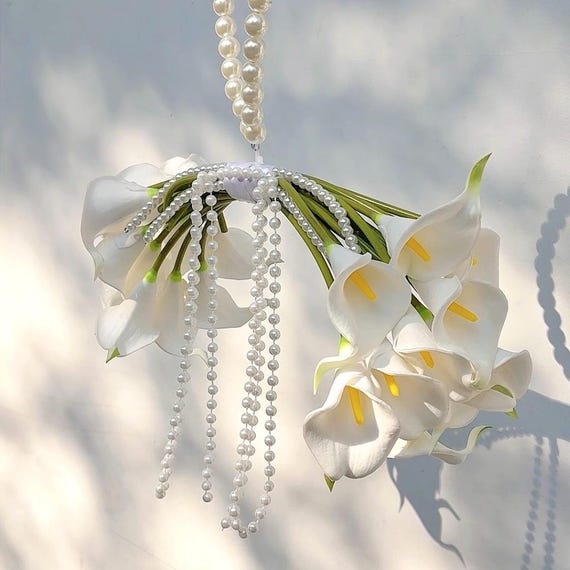 Calla Lily Bridal Bag with Pearl Cascade