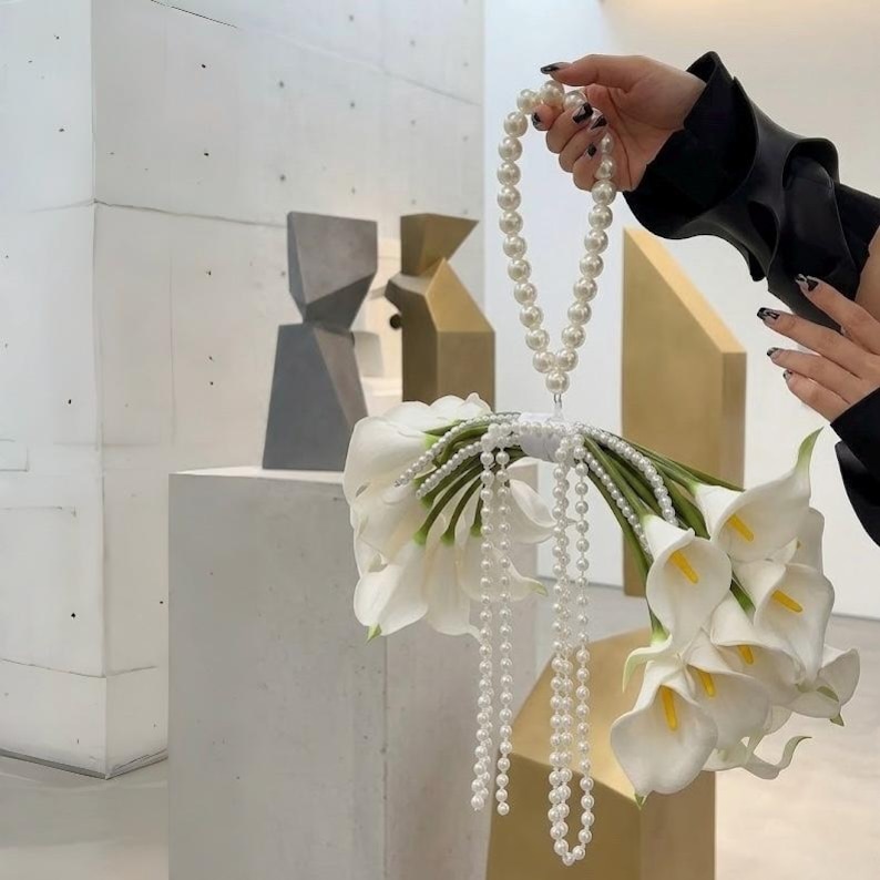 Calla Lily Bridal Bag with Pearl Cascade image 7