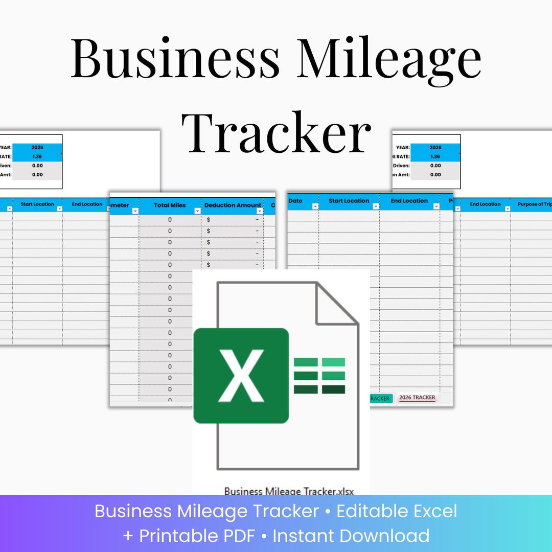 Business Mileage Tracker | Excel & Printable PDF | MLM, Direct Sales