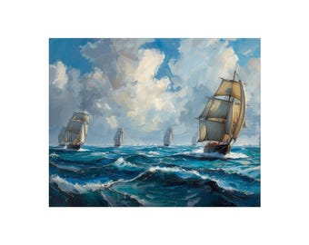 Vintage Sailing Ship Print, Nautical Coastal Wall Art Poster