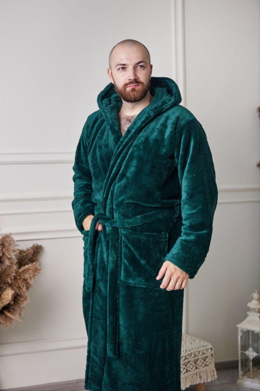 Men's Warm Fleece Bathrobe with Double Hood