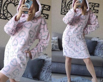 Women’s Tunic Hoodie Dress with Pockets | Casual Long Sweatshirt | Oversized Tunic S-M / L-XL