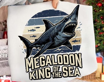 Megalodon, kung av havet, PNG: Rolig hajälskaredesign, vintage havsrovdjur png (digital nedladdning)