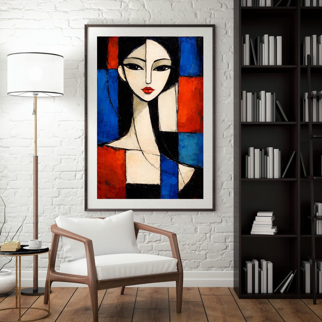 Abstract Woman Wall Art Print, Modern Cubist Portrait, Color Block ...