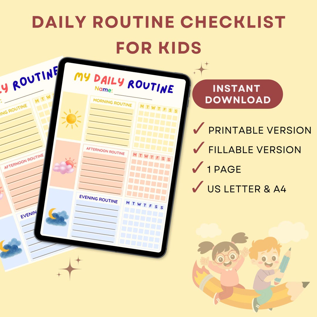 Fillable Routine My Daily Routine Kids Printable & Fillable PDF, Morning Afternoon ...