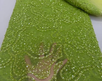 Tela de encaje africano con cuentas, material de encaje francés de lujo, tela para bodas nupciales, encaje nigeriano Aso Ebi, 5 yardas.