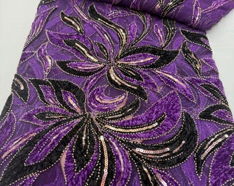 Tela de encaje africano / Tul floral bordado, 5 yardas