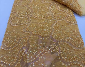Luxury Beaded Chantilly Lace Fabric, Nigerian Bridal Wedding Material, 5 Yards