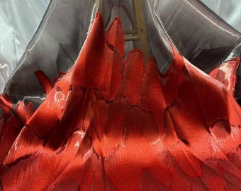 Red Organza Lace Fabric, Bold Wavy Pattern, Bridal & Couture Design 5 yards