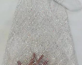 Premium Hand-Beaded French Lace Fabric, Luxury Bridal Wedding Dress Material, Elegant Couture Fabric 5 Yards