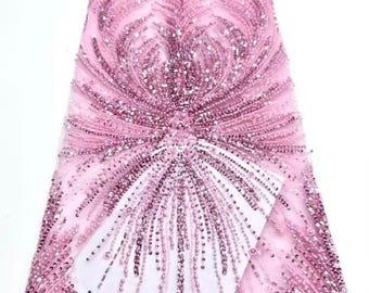Tela de encaje con lentejuelas y cuentas hechas a mano – Diseño de novia de alta costura, 5 yardas