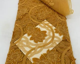Tela de encaje africano de lujo, material de boda Aso Ebi bordado francés para novias, 5 yardas.