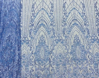 Tela de encaje con lentejuelas y cuentas bordadas a mano: tul bordado francés para vestidos de novia, 5 yardas.