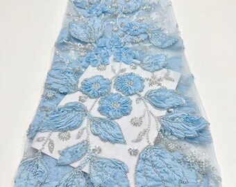Sequin Beaded Tulle Lace Fabric, Embroidery Net, 5 Yards Sky Blue Wine lilac