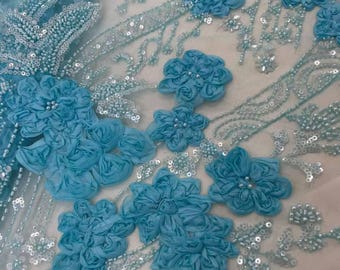 Tela de encaje con cuentas bordadas a mano / Vestido de novia de alta costura color púrpura, 1 yarda