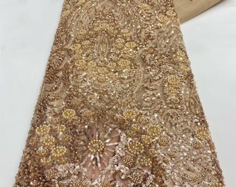 Tela de encaje con lentejuelas y cuentas bordadas a mano: tul bordado francés para vestidos de novia, 5 yardas.
