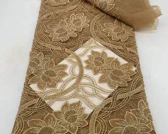 Tela de encaje africano de lujo, material de boda Aso Ebi bordado francés para novias, 5 yardas.